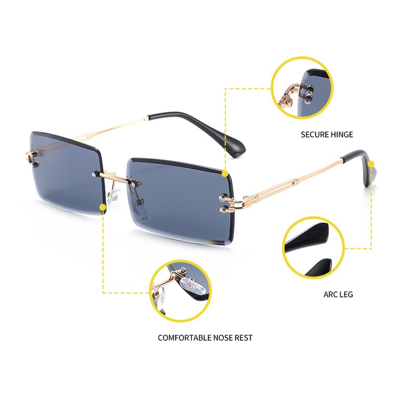 Retangle Randloze Zonnebril Vrouwen Mannen Shades Zonnebril Kleine Retro Gradiënt Bril Frameloze UV400 Eyewear Fietsen Apparatuur