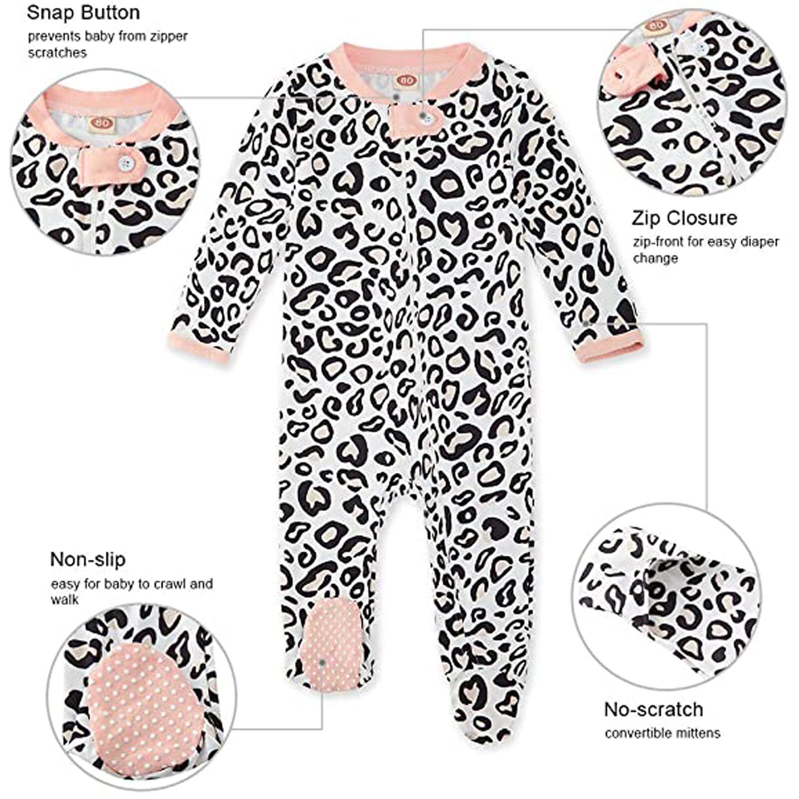 Pigiama monopezzo per bambini per ragazzi e ragazze con pigiama stampa leopardo pigiama monopezzo con piedi 40 40 *