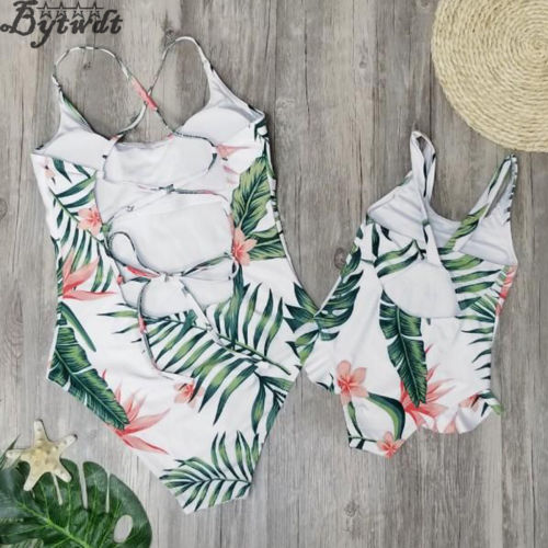 Moeder dochter bijpassende badmode een stuk badpak meisje dames palmbladeren strandkleding badpak monokini zwemkleding
