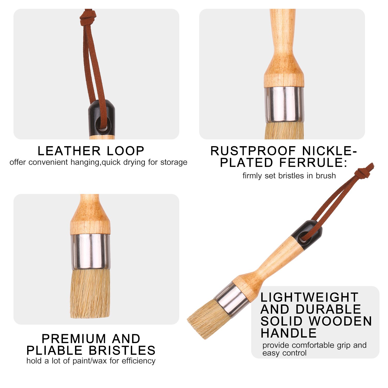 5pcs Paint Brushes Set Household Paint Brushes Includes Round/Pointed/Flat Brush with Ergonomic Handle Painting and Waxing Tool