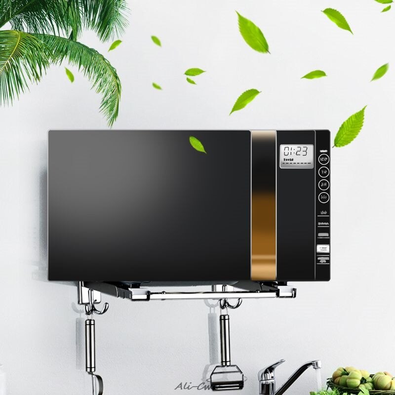2x køkken rustfrit stål mikrobølgeovn beslag robust sammenfoldelig stretch vægmontering rack hylde jul let at installere