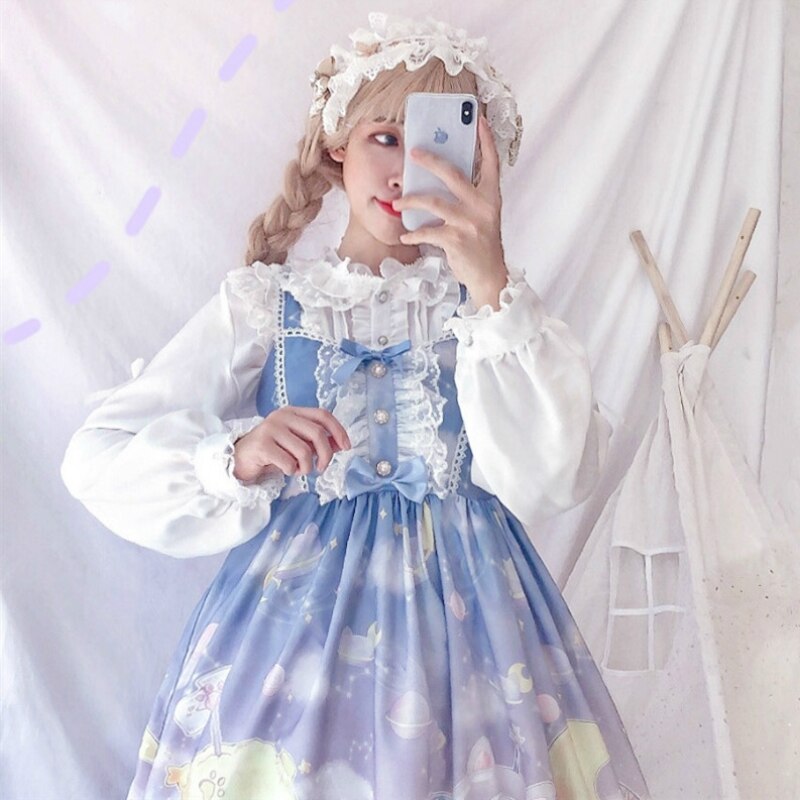 Kawaii lolita klänning vintage spets bowknot viktoriansk klänning kawaii flicka gotisk lolita sweety princess klänning loli cos