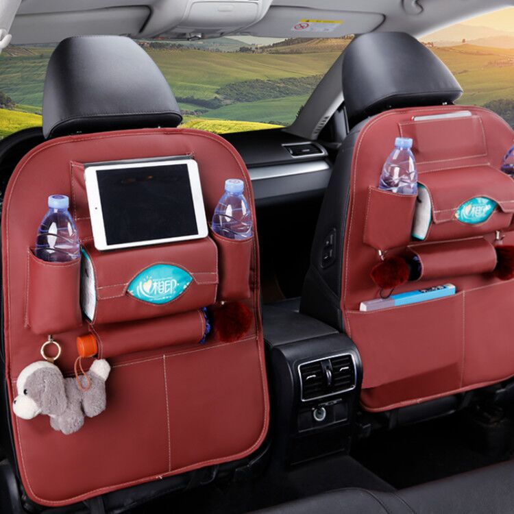 1pc pu leren autostoel rugleuning opbergtas multifunctionele ipad mini houder universele achterbank organizer voor kinderen opbergruimte: Wijnrood
