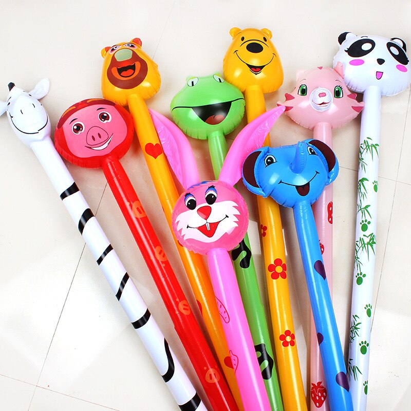 10PCS Cartoon animal head inflatable stick PVC Inflatable toy stick BB call Balloon Outdoor toys Party toys