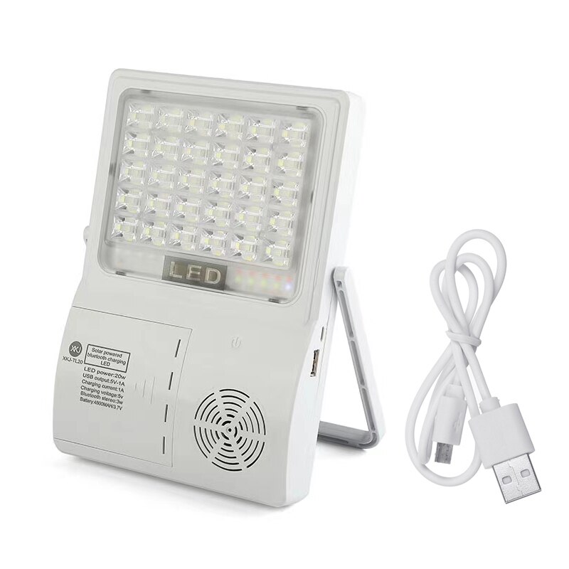 45 led multifunktionel bærbar solcelledrevet bluetooth musiklampe opladelig 5 tilstande udendørs camping nødbelysning: Hvid