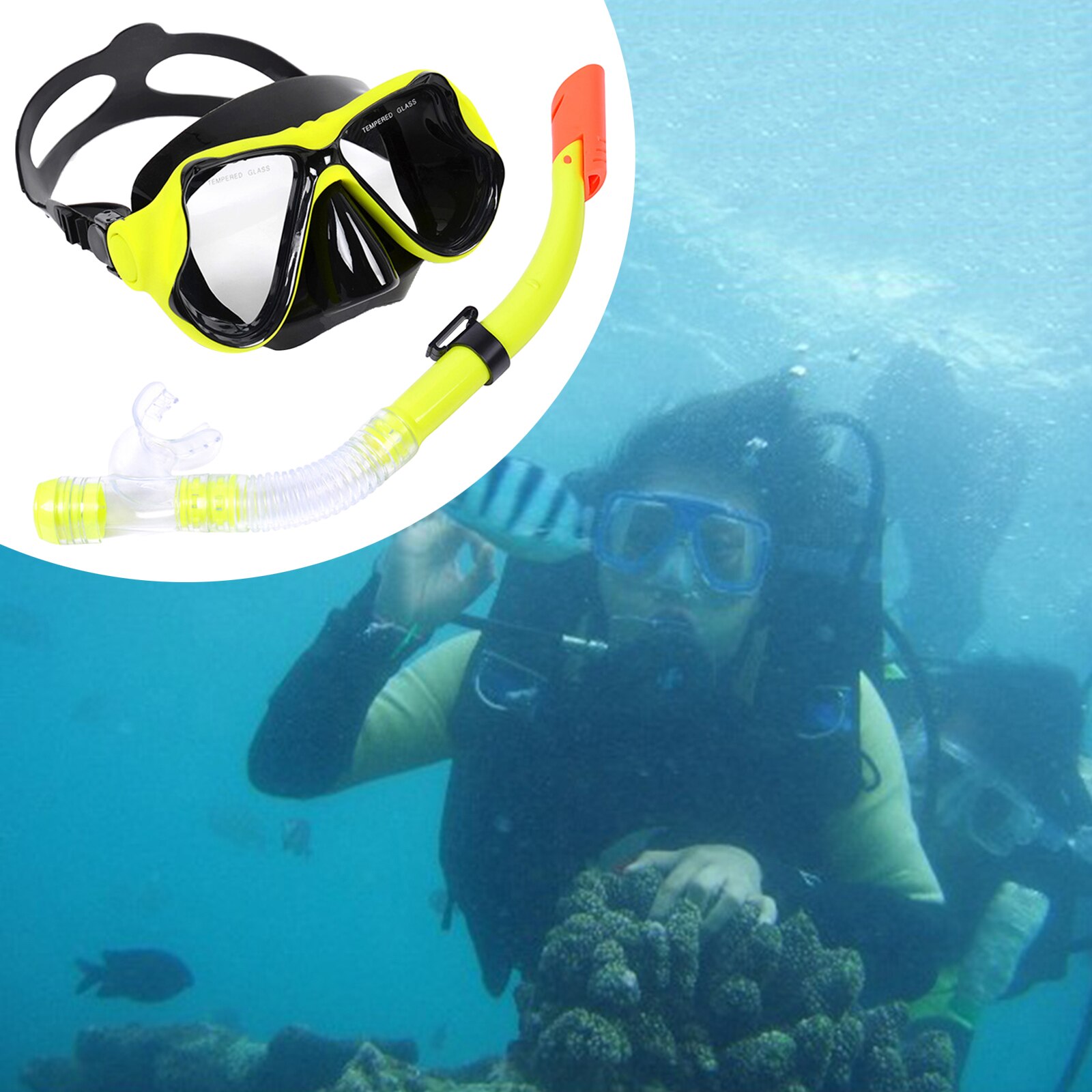 Dry Snorkel Mask Set Snorkeling Gear – Foldable Dry Snorkel Set, Purge Valve Tube, Anti Fog Large Panoramic Goggles Mask: Yellow