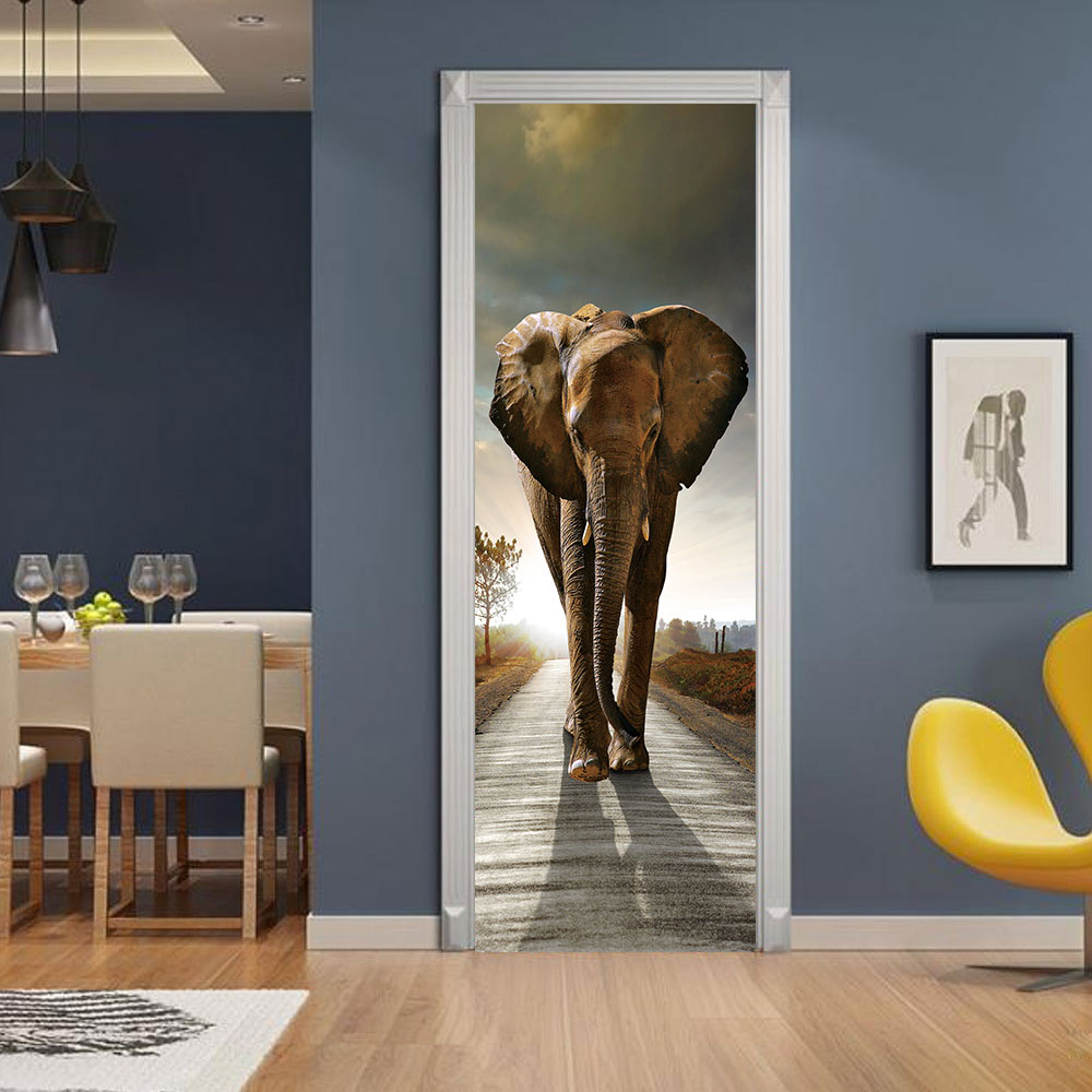 3D Cute Elephant Door Sticker DIY Mural Selfadhesive Wallpaper Removable Waterproof Poster Stickers Home Decor Decals
