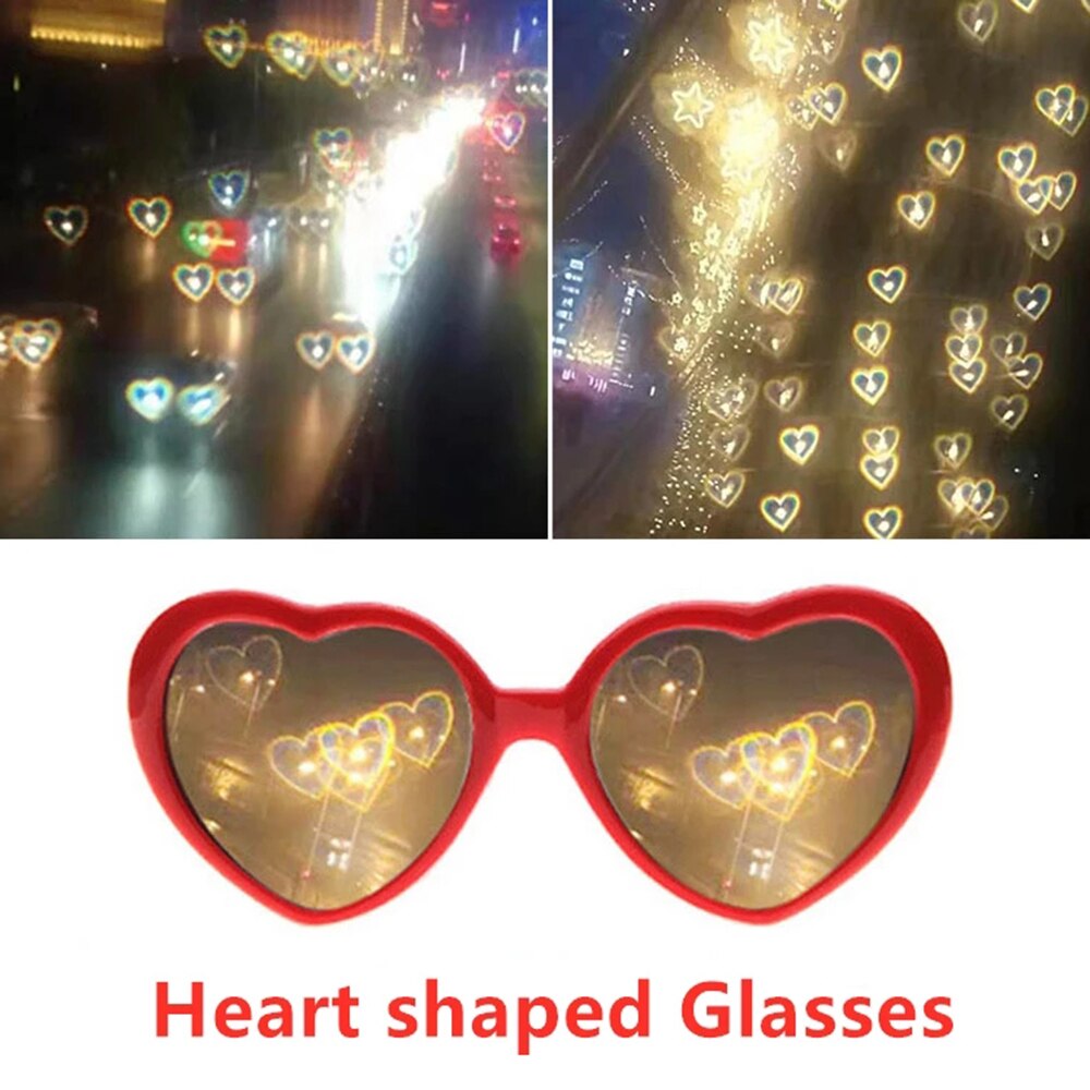 Love Heart Shaped Effect Glasses Watch The Lights Change To Heart Shape At Night Diffraction Glasses Women Sunglasse