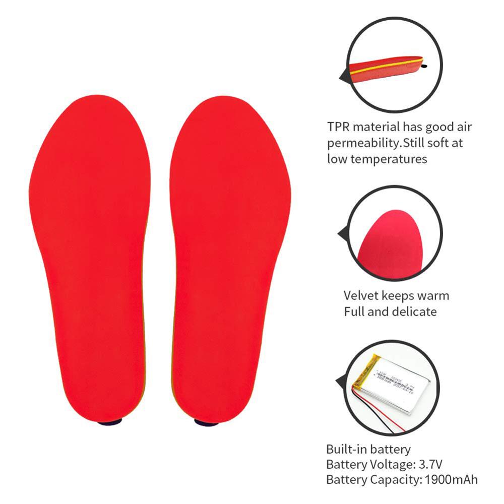 Heatied Insoles Battery-powered Rechargeable Heating Insole Foot Warmers Temperature Control Via Remote Control Winter Insoles: Red 35-40