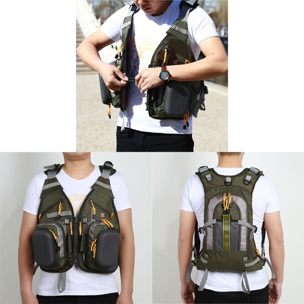 Chaleco de pesca impermeable, mochila ajustable con múltiples bolsillos de malla, paquete de chaleco de pesca con mosca para aparejos y equipo