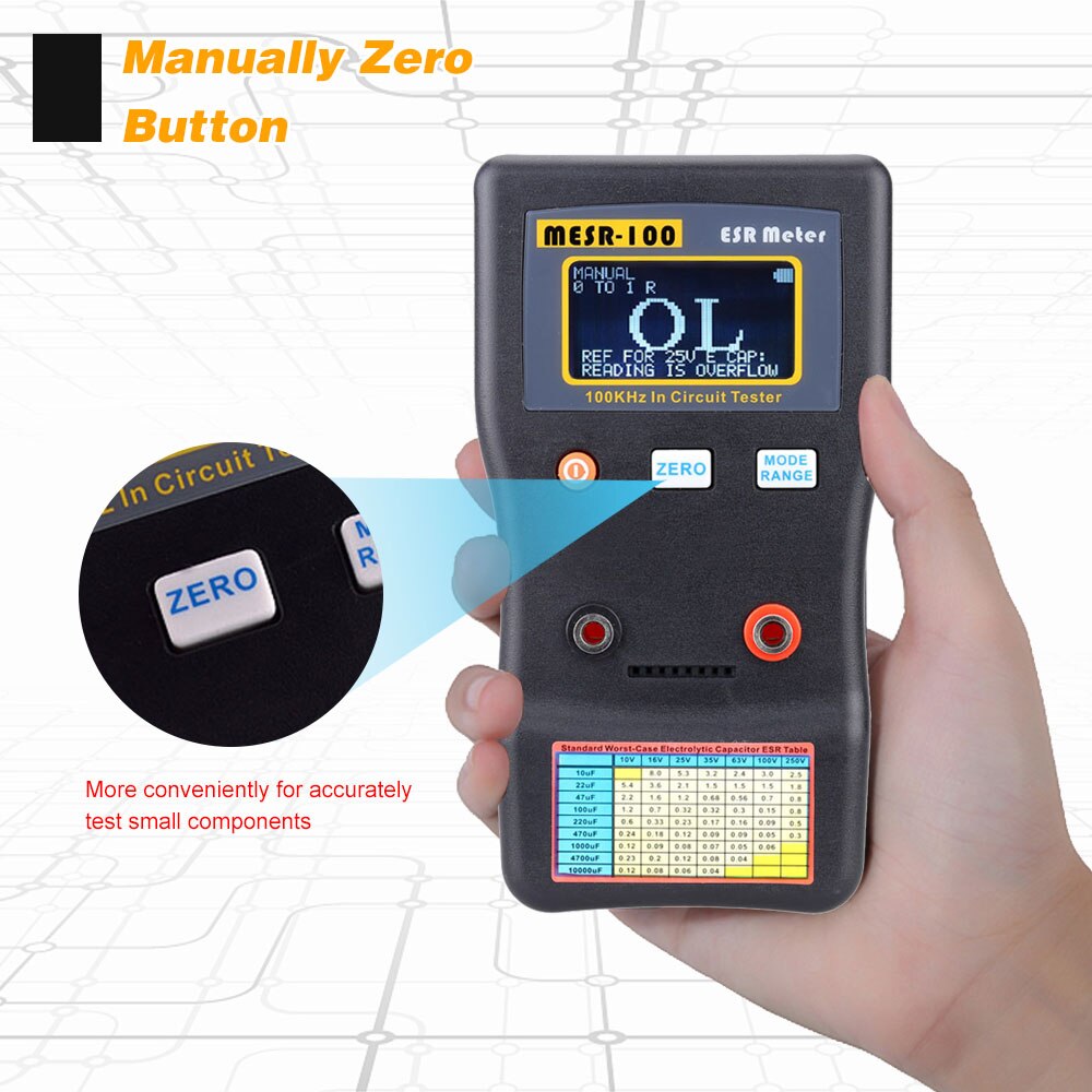 MESR-100 ESR Capacitance Ohm Meter Measuring Capacitance Resistance Capacitor Circuit Tester with SMD Test Clip