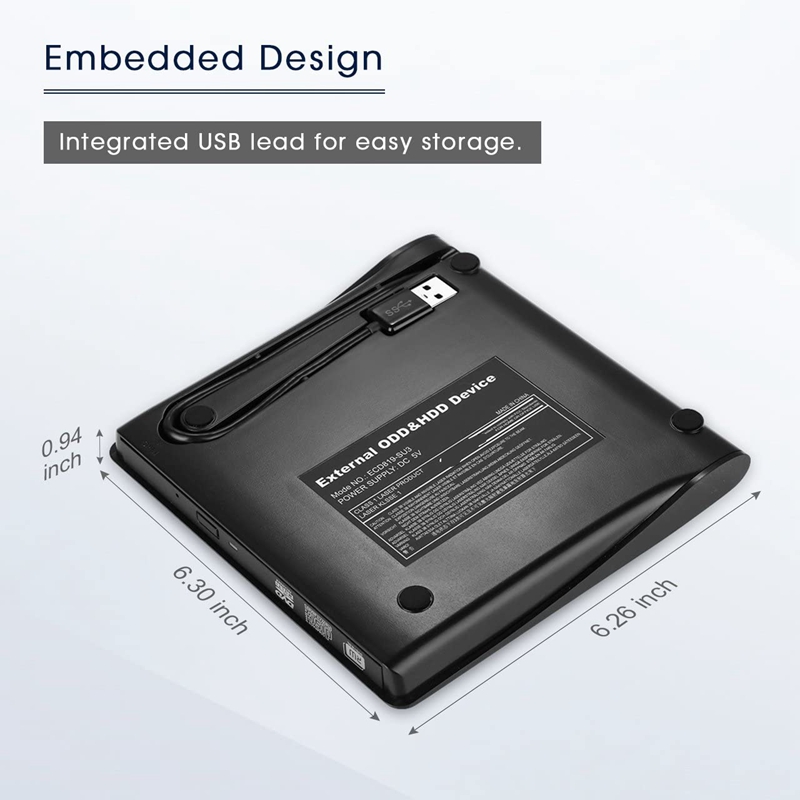 External DVD Drive, Patuoxun USB 3.0 CD DVD Burner Drive Writer Player with Hairline Finish for Laptop, ,Black