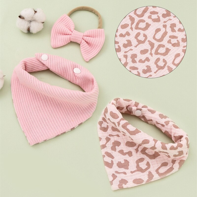 Bavoirs avec nœud papillon pour bébé, 2 pièces, bandeau gaufré, serviette de salive, bandeau triangulaire pour cheveux, Clo G99C