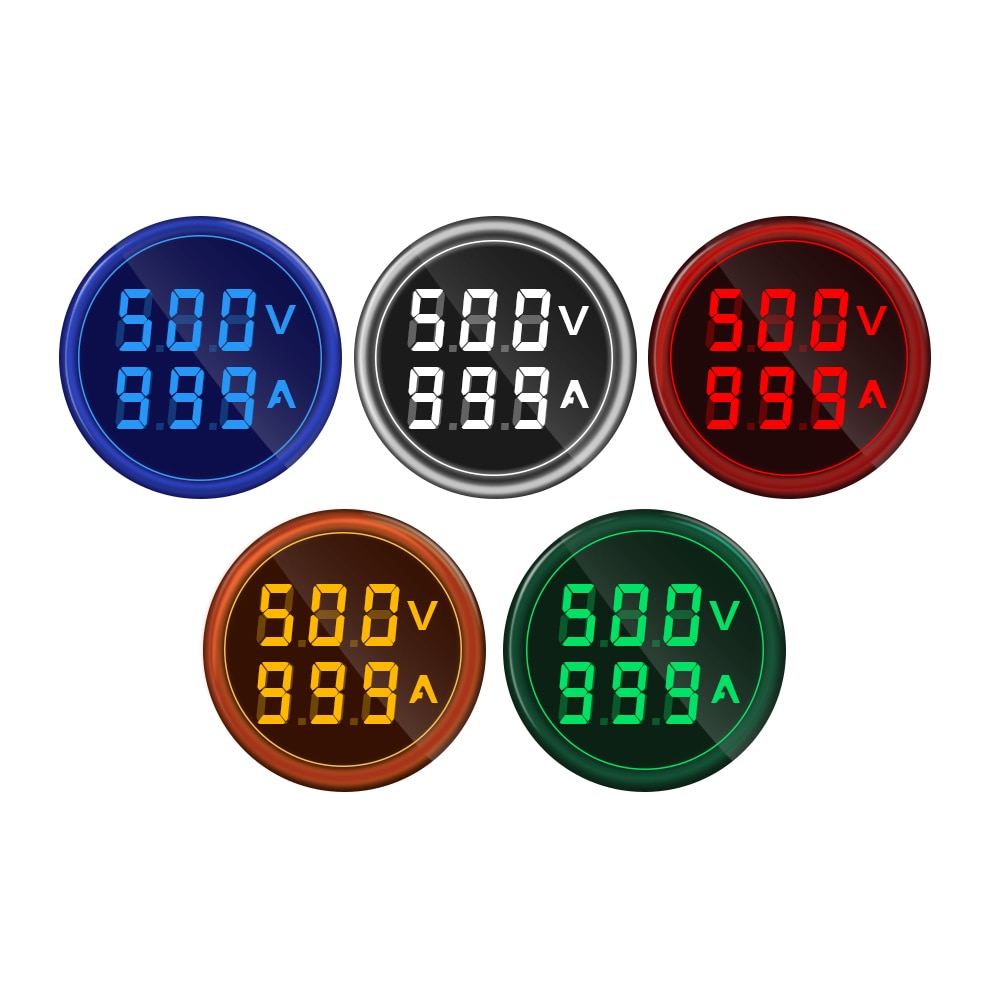 Mini Digitale Voltmeter Amperemeter 22Mm Ronde Ac 50-500V 0-100A Amp Volt Voltage Tester Meter Dual Led indicator Pilot Lamp Licht