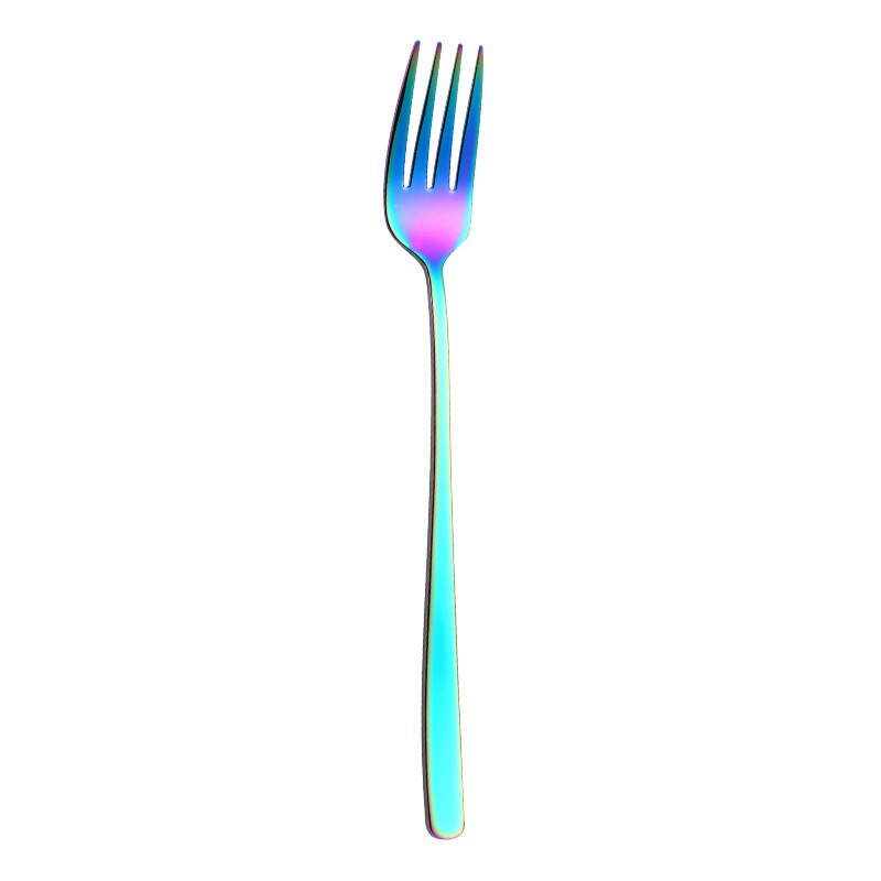 Thuis Rvs Regenboog Lange Steel Vork Klassieke Ijs Scoop Dessert Fruit Vork Thee Koffie Mengen Lepel Servies: 10