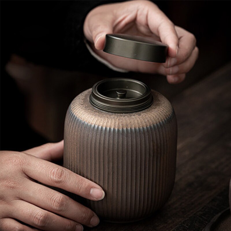Ceramic Tea Caddy Large Household Retro Imitation Wood-fired Porcelain Cans Tea Warehouse Sealed Tea Cans Tea Packaging Box
