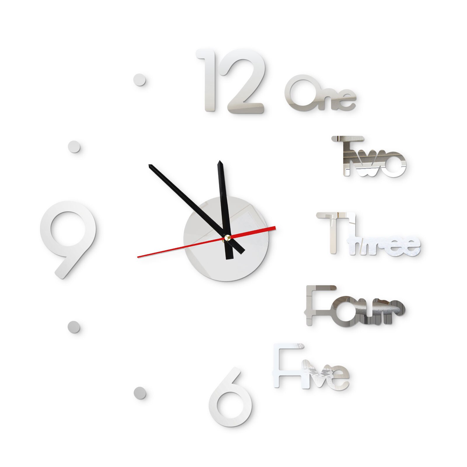 Wanduhren 3D Zauberstab Uhr Aufkleber Wohnkultur Selbst-Klebstoff Quarz Uhren Wohnzimmer Acryl Große Wanduhr Moderne: Silber-