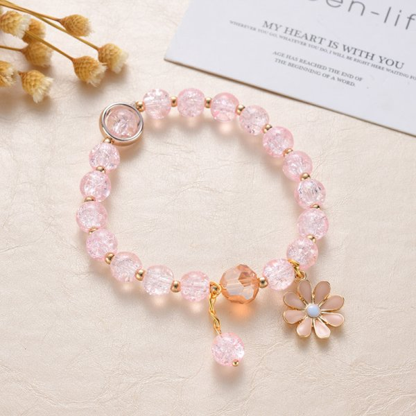 Bonita pulsera de cuentas de cristal verde para mujer, pulsera elástica ajustable con dije de flor de Lily Valley, joyería de cumpleaños y boda: Pistola negra plateada