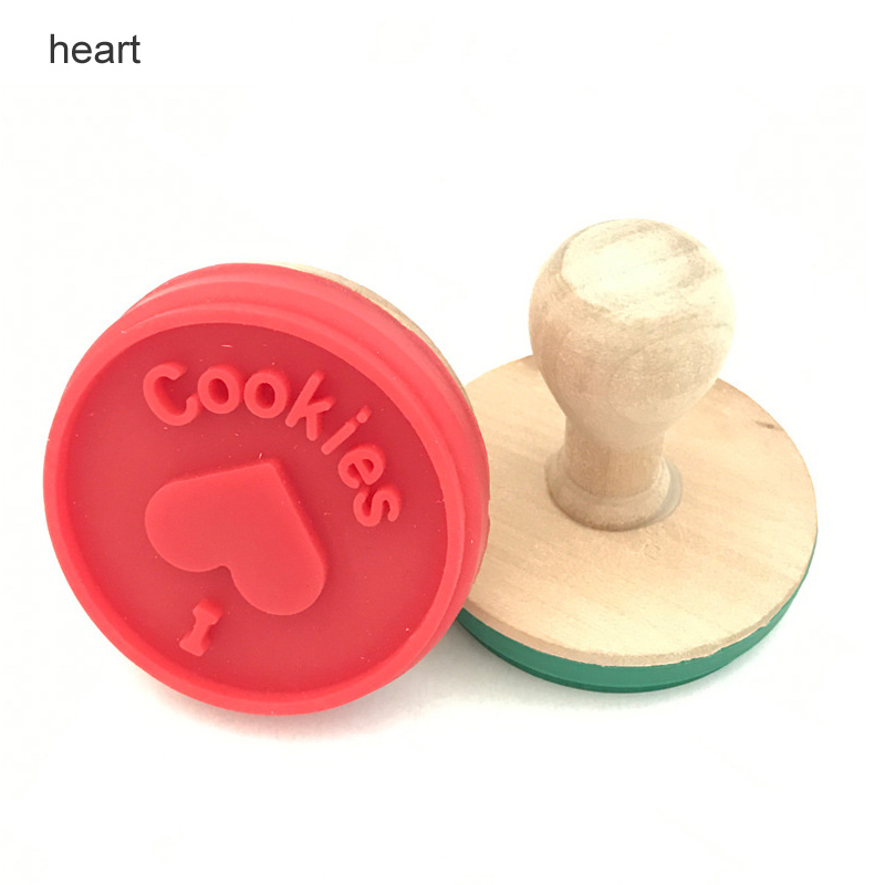 Houten Handvat Cutter Gemaakt Prints Mallen DIY Gebak Cake Cookie Seal Mallen Siliconen Cookie Stamp Bakvormen Keuken Eetkamer Bar: heart