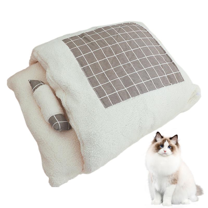 Schlafsack für Katzen, warme Katze, Kuschelsack, Hund, Katze, Winter, Wärmer Schlafsack, Plüsch, weiches Haustierbett, waschbar, halbgeschlossener Sack für