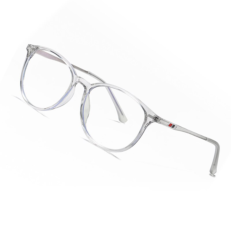 AOFLY BRAND Round Blue Light Blocking Glasses Women Men Myopia Prescription Eyeglasses Alloy Temple Optical Eyewear Frame: C2Transparent