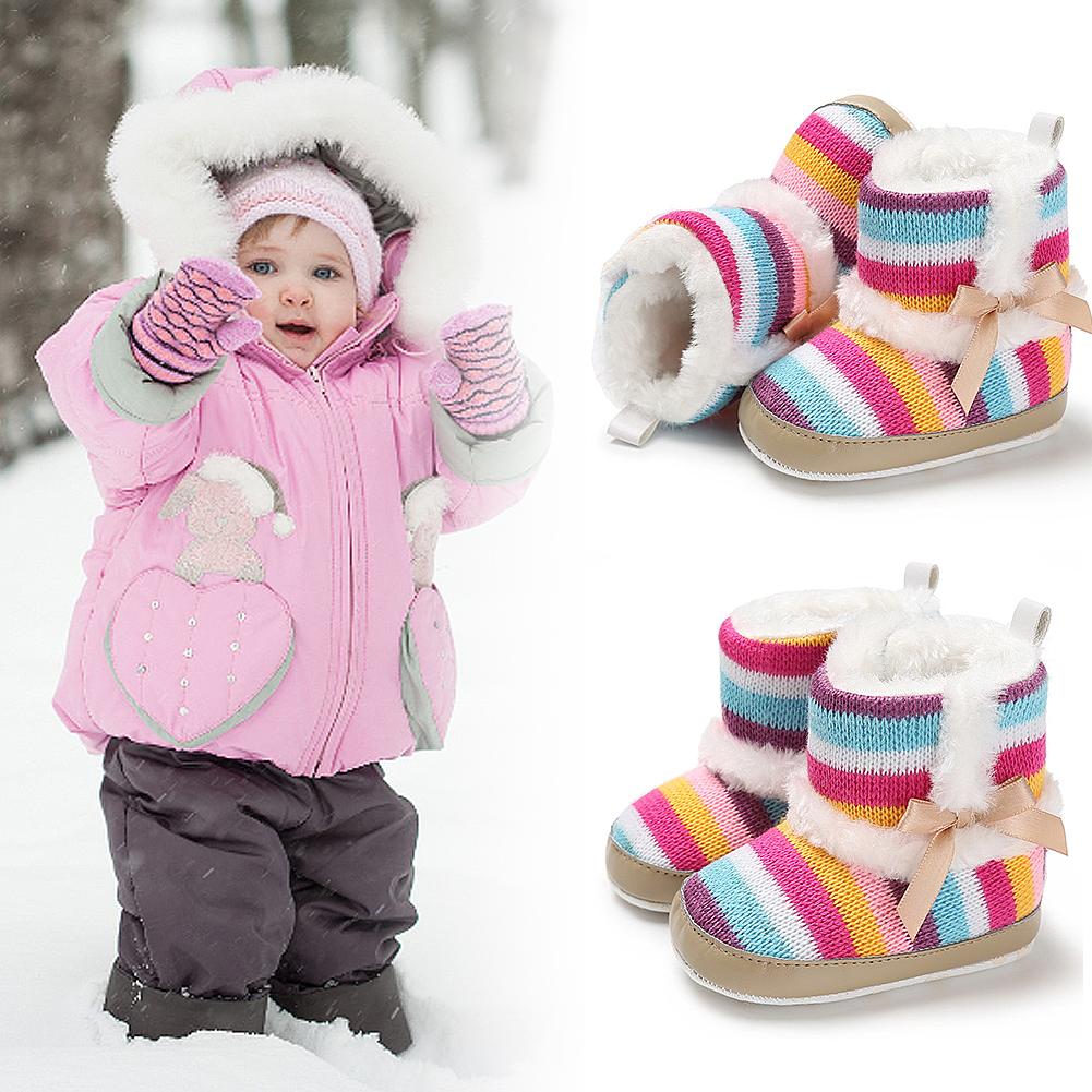 Botas de nieve para niñas pequeñas, zapatos cálidos con suela suave de arco iris, de princesa, para invierno