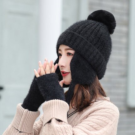 Winter Vrouwen Wol Gebreide Bomber Hoed Effen Harige Ballen Zoete Dikke Plus Fluwelen Oorklep Caps Outdoors Warm Russische Ushaka Elastische