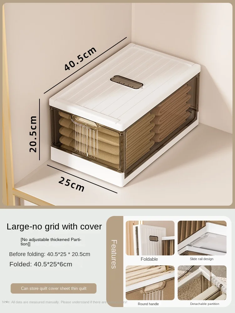 Plastic Wardrobe Clothes Organizer with Handle, Removable Dividers and Cover Stackable Foldable Closet Drawer Storage Box: black