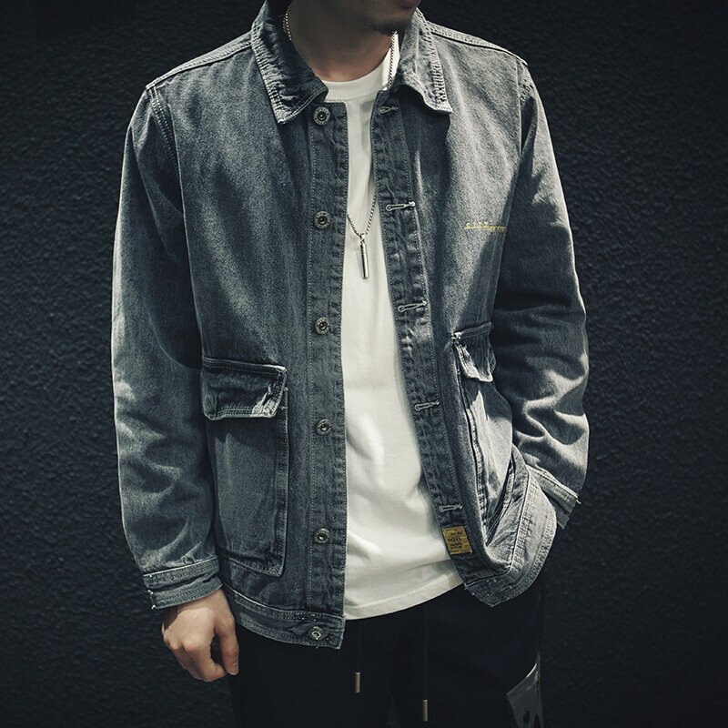 Riolio Spring Men Denim Jacket Men Loose Mid-Length Denim Casual Coat Male Turn-Down Collar Trenchcoat Korean Fashion Outerwear main image 0