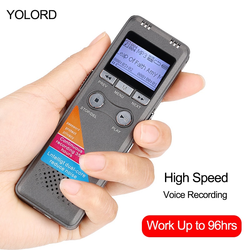 Yolord Professionele 8Gb 1600Mah Grote Batterij Voice Audio Recorder Opname Digitale Lcd-scherm Geluidsreducerende Usb