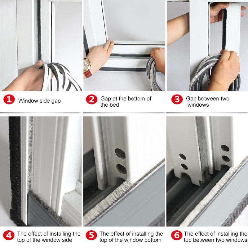 2/3/5/10M Self-adhesive Sealing Strip Window Sound Insulation Strip Gasket Wind-proof Brush Strip For Wardrobe Wooden Glass Door