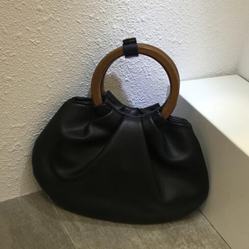 Sac à main rétro en bois de bambou pour femmes, corée du sud Ins, poignée plissée nuage Hobo slong, petit sac à bandoulière texturé, Tide: black