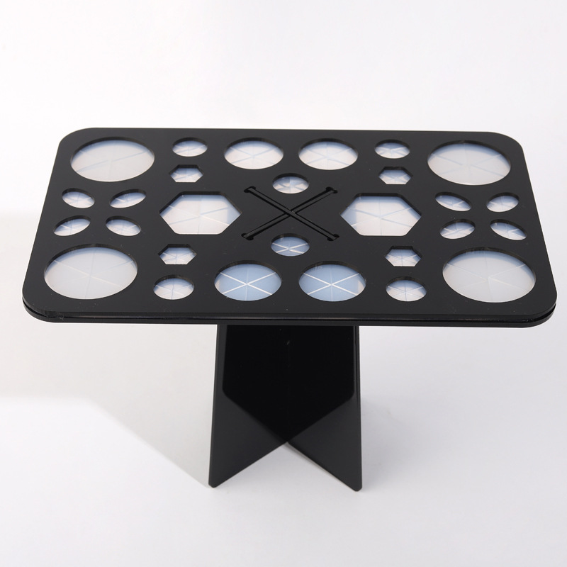 1 Uds estante de secado de brochas de maquillaje, soporte para secador de brochas de maquillaje de 14/26/28 agujeros, soporte para secador de brochas de maquillaje, soporte para brochas de maquillaje: Negro