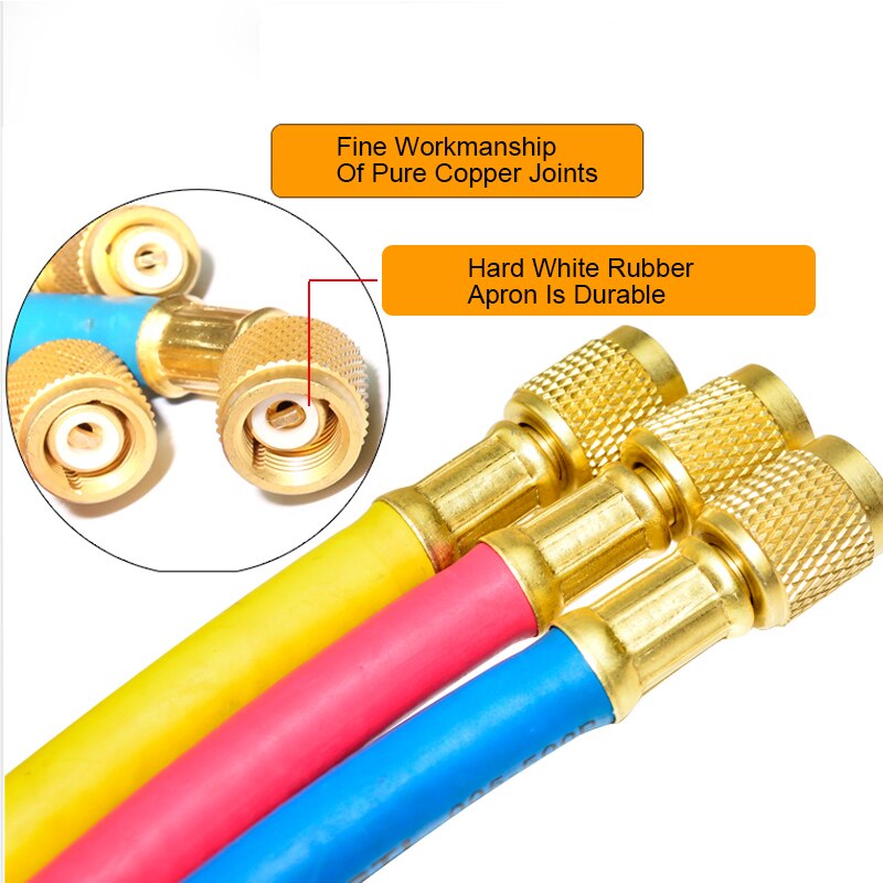 Conjunto de manguera de carga de refrigeración A/C para refrigeración de aire acondicionado HVAC, Juego de manómetro de colector SAE de 1/4 pulgadas para R134a R404 R410a R22