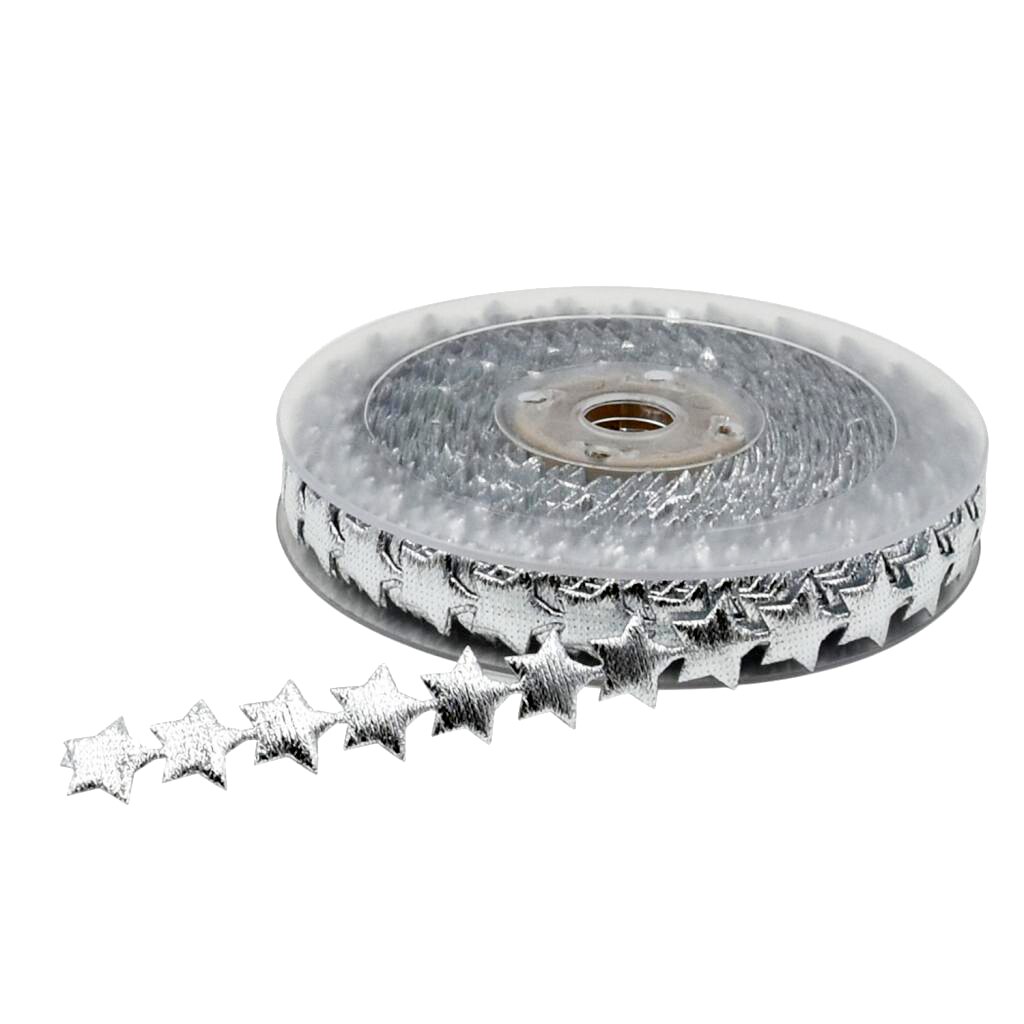 2 Piece 15 Meter Star Ribbon Trim for Xmas Christmas Party Wrap Decoration Gold Silver 16mm