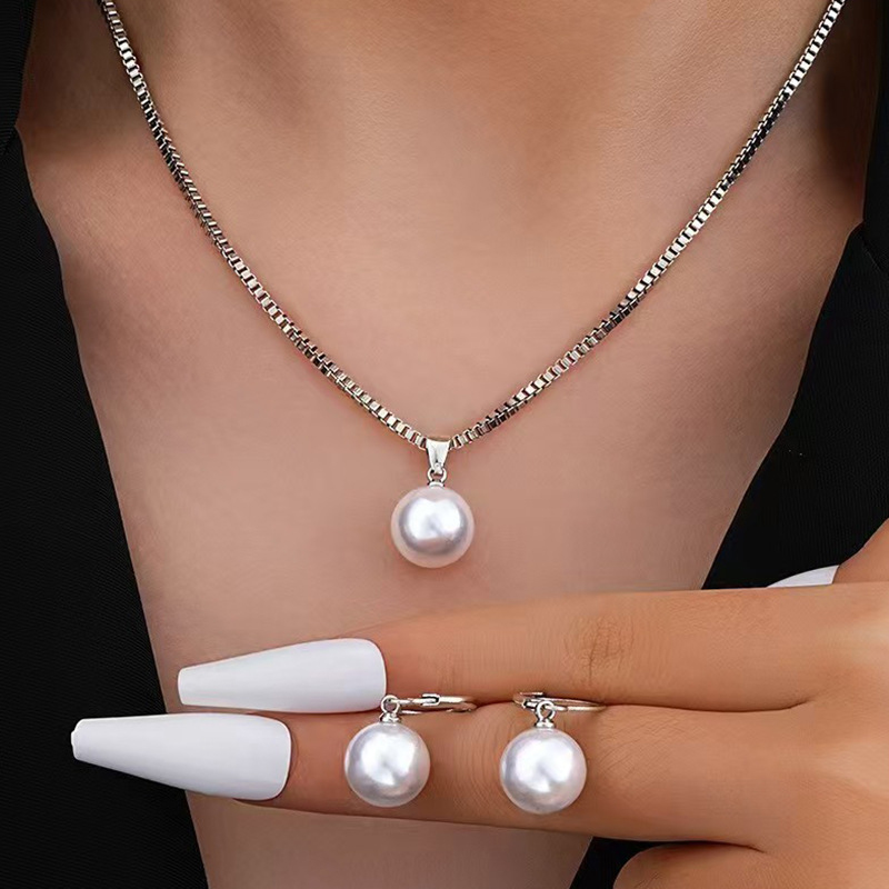 2 Pieces Of Round Pearl Jewelry Set, Earrings, Pendants, Necklaces, Ladies' Exquisite And Fashionable Wedding Jewelry Set