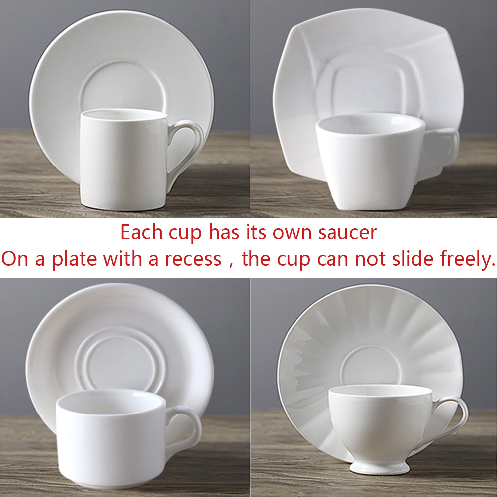 Juego de tazas de café de porcelana blanca con platillo, taza de café y té de cerámica, taza de café y platillo