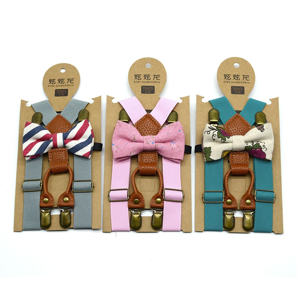 Bretelles assorties chaudes bretelles et ensemble de noeud papillon de luxe enfants enfants garçons mariage bretelles y-back noeud papillon élastique enfants réglables
