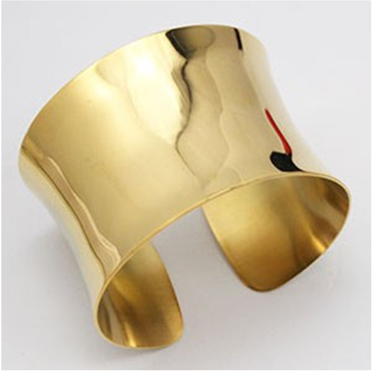 Brazalete pulido en blanco con bordes elevados, brazalete indio de de acero inoxidable, gemelos de color plateado grande y ancho, brazalete para mujer: gold color