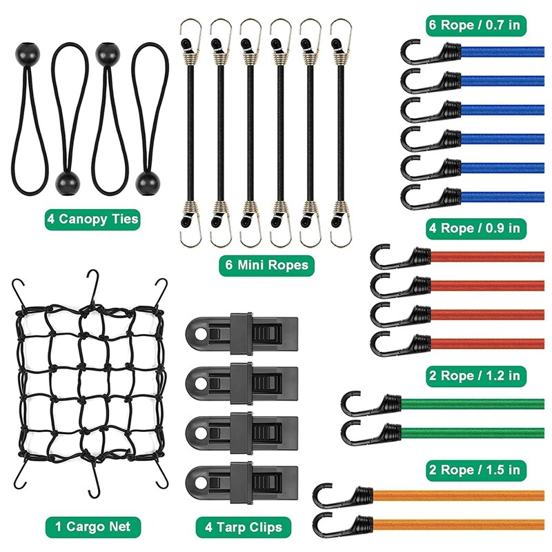 30Pcs Elastische Bungee Koorden Met Haken, Touw Bagage Verpakking Riem, bagagenet Voor Motorcycle Bike Travel Camping Wandelen
