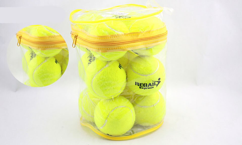 12 unids/lote elasticidad de la pelota de tenis para entrenamiento deportivo de goma lana pelotas de tenis para práctica de tenis con bolsa gratis