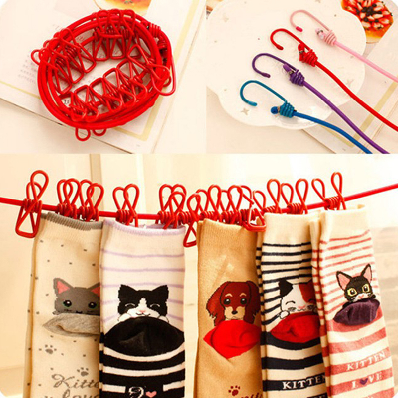 Elastic Washing Line With 12 Clips Travel Portable Retractable Clothesline Home Socks Underwear Clothes Hanger Rack Clothesline