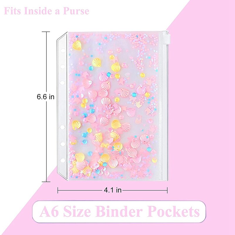 Classeur de format A6, pochette à fermeture éclair, support de sac pour Journal à 6 anneaux, sacs à feuilles larges, 10 pièces