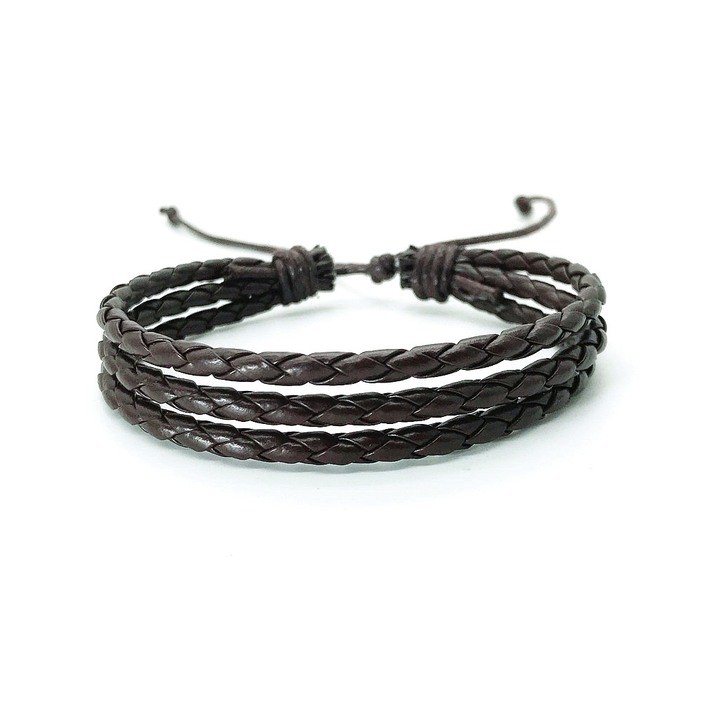 Bracelets 3 couches en cuir noir et marron pour hommes et femmes, nouvelle , Bracelet à breloques, corde tressée tissée à la main, , 2022: LB0002-7