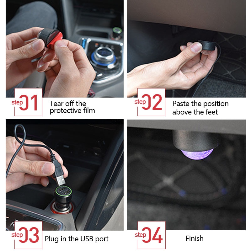 4 en 1 luces LED de ambiente para coche colorido RGB Interior suelo luces en pies Universal Auto USB decorativo lámpara de ambiente coche estilo