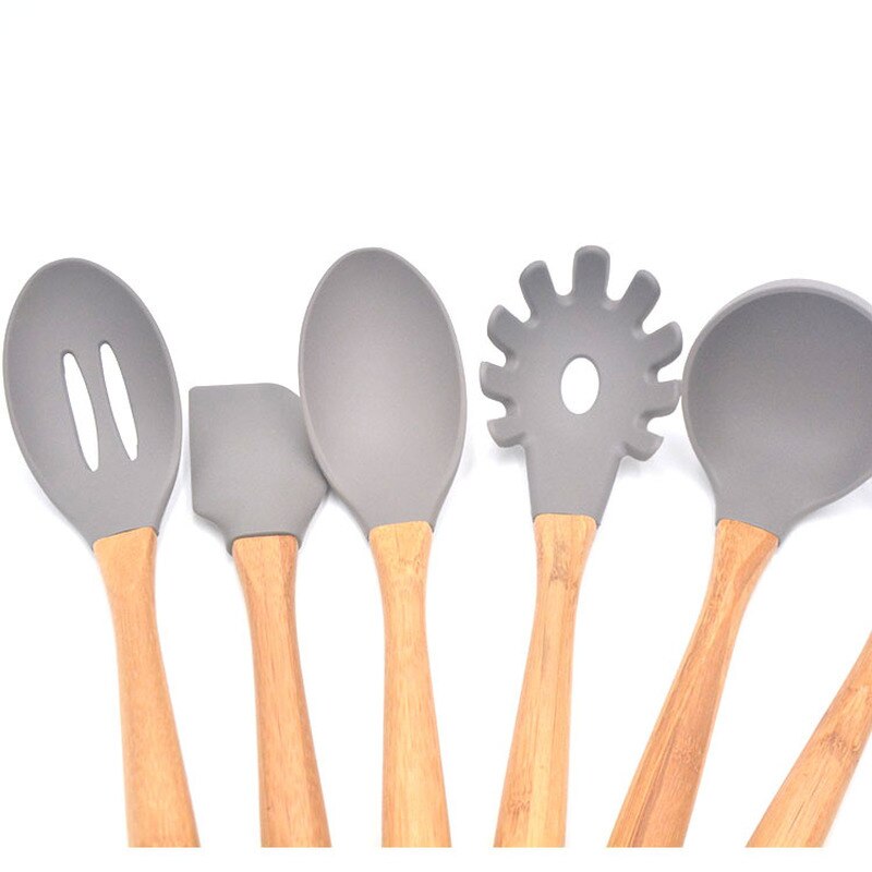 Kitchen Accessories Cooking Silicone Kitchen Utensils Set 9-Piece Cooking Tools Set with Bamboo Holder Non-stick Cookware Cooki