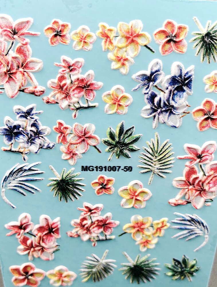 3D Acrylic Engraved Nail Sticker Winter colorful flowers birds love desgin Water Decals Empaistic Nail Water Slide Decals Z0260: 12
