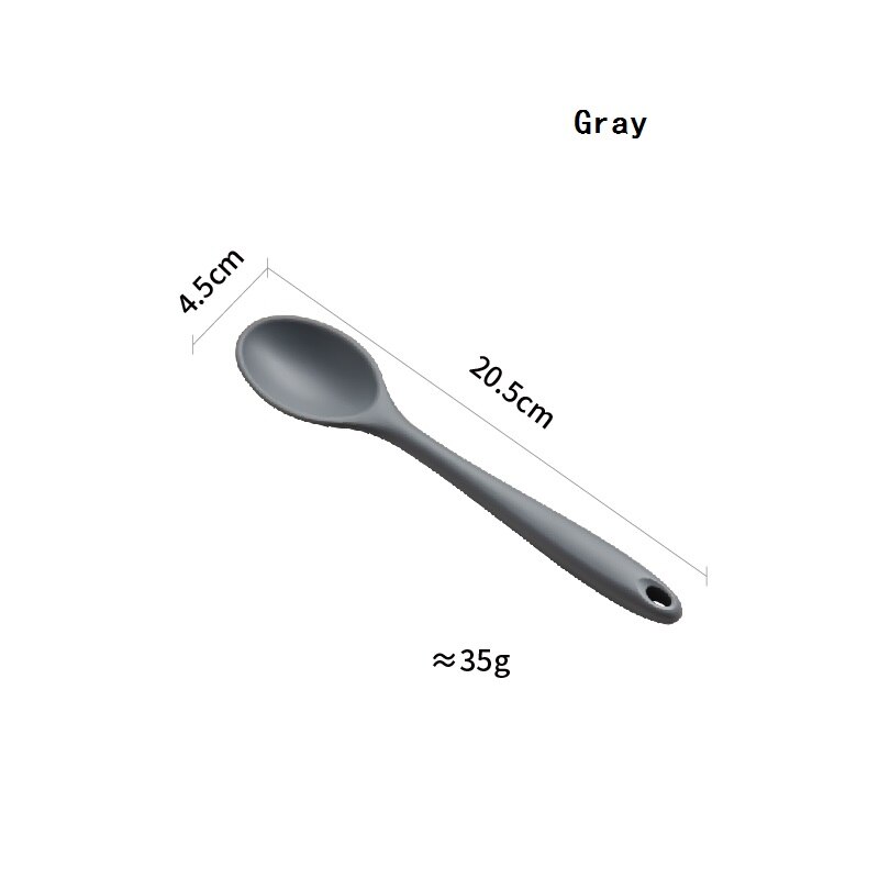 Kitchenware Spoon Long Handle Silicone Salad Food Mixing Stirring Spoon Kitchen Cooking Tool For Picnic Kitchen Soup Spoons: Gray-Small