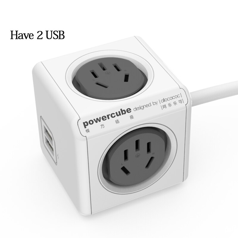 Allocacoc PowerCube Extension Socket - 4 Sockets + 2 USB Ports - 1.5m Cable: Gray