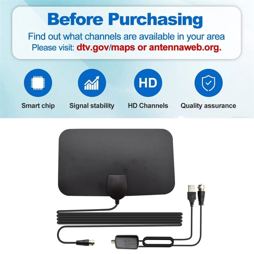 TV Antenna 4K 25DB High Gain HD TV DTV Box Digital EU Plug 3000 Miles Booster Active Indoor Aerial Flat